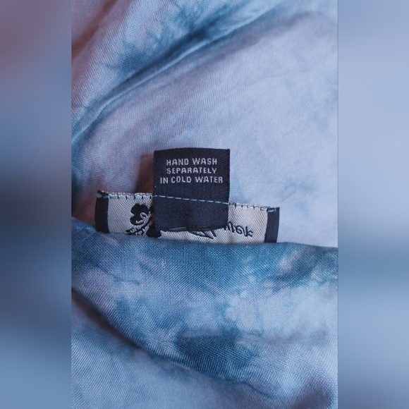 Flower Blue Tie Dye Dress Free Size Embroidered Floral Stich Detail Button Front - Picture 6 of 8